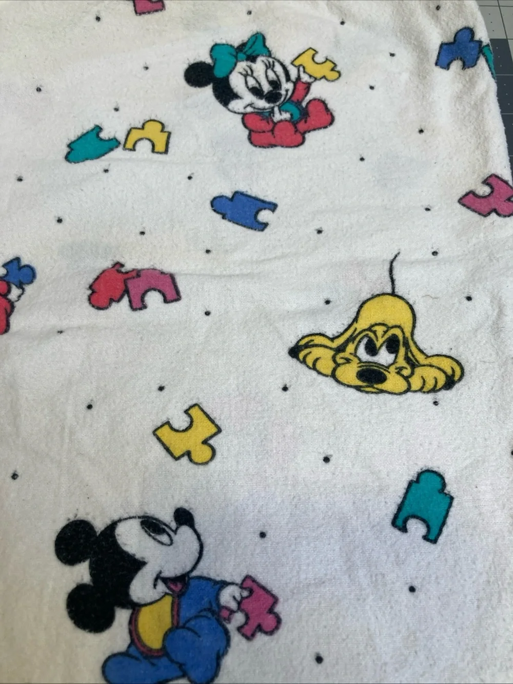 Vintage Disney Babies Mickey Minnie Mouse Baby Flannel Receiving Blanket 36”x25